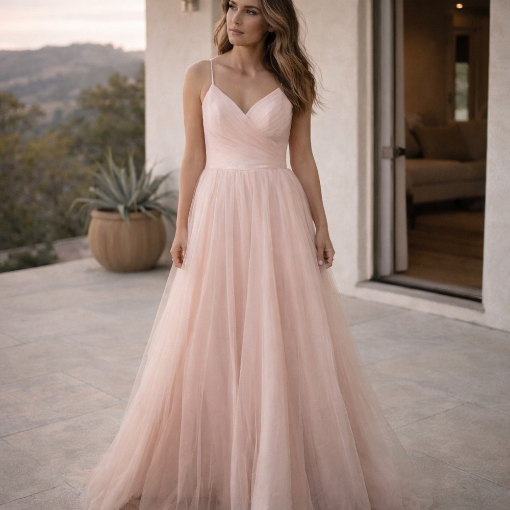 BHLDN Tulle Gown Women 4 Blush Pink New Ruched Bodice Formal Dress